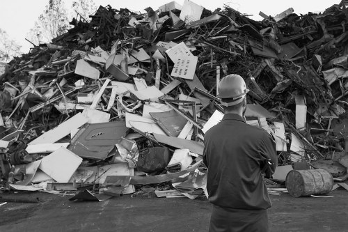 Demolition site in Holborn with waste removal equipment