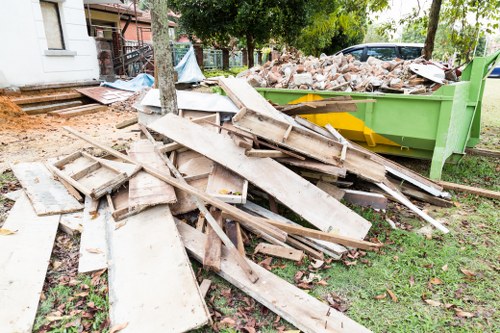 Recycling process with a skip and waste materials